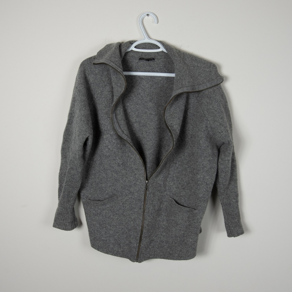 Eileen Fisher Gray Wool Moto Zip Up Jacket Pockets S